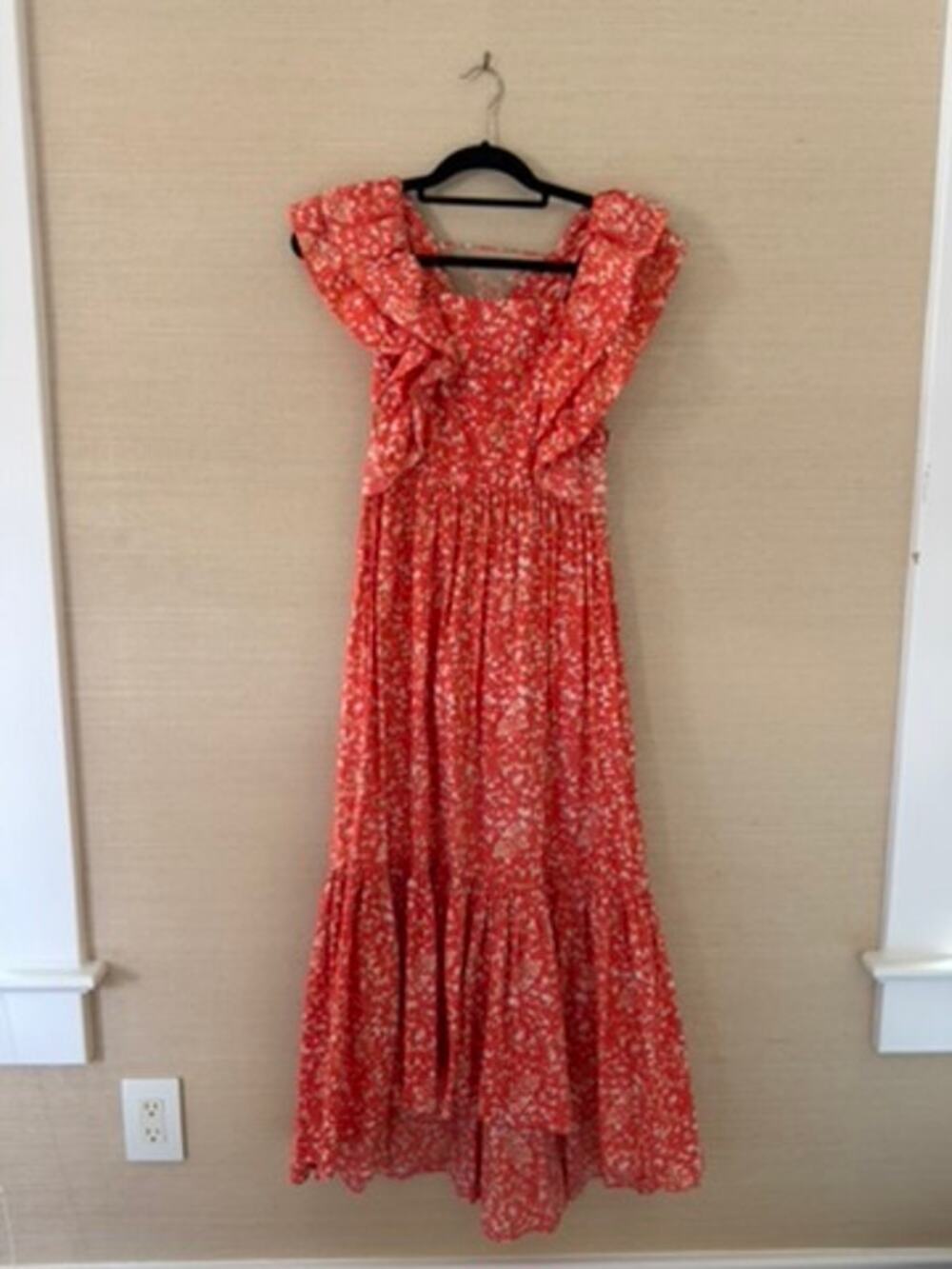 Ulla Johnson Coral Floral Print Ruffle Maxi Dress – Size 2
